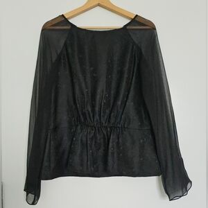 Rebecca Taylor Black Long Sleeve 100% Silk Animal Print Blouse Sz 8